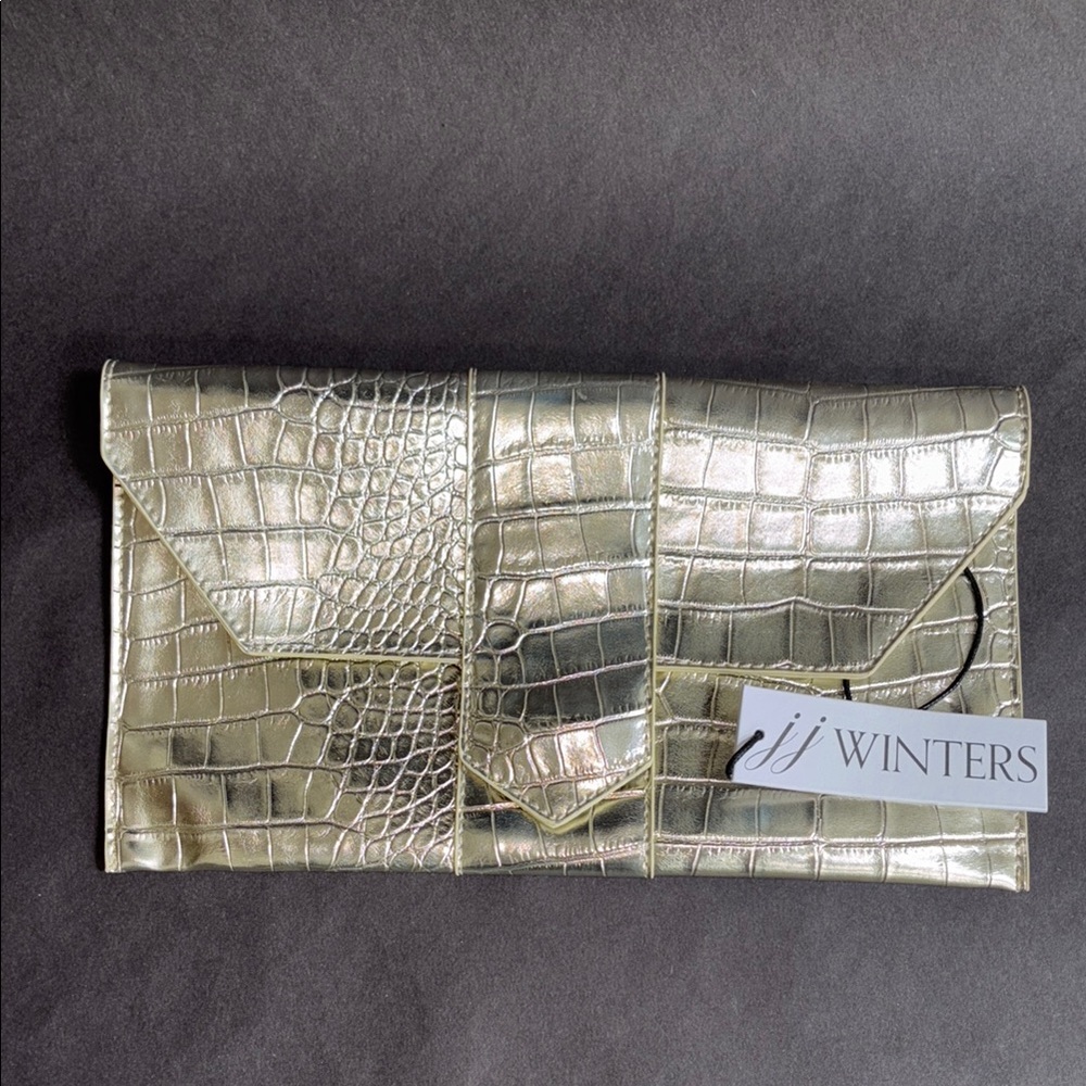 JJ Winters Gold Crocodile Clutch